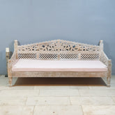 Mughal Garden Hand Carved Balinese Daybed Whitewash 206X90X87 cm